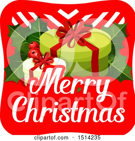 Clipart of a Merry Christmas Greeting with Gifts - Royalty Free Vector Illustration by Vector Tradition SM