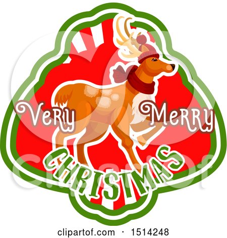 Clipart of a Reindeer with Very Merry Christmas Text - Royalty Free Vector Illustration by Vector Tradition SM
