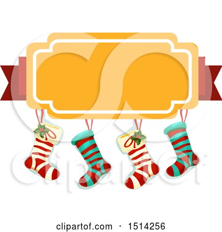 Clipart of a Group of Christmas Stockings and Banner - Royalty Free Vector Illustration by Vector Tradition SM