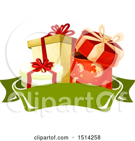 Clipart of a Banner and Christmas Presents - Royalty Free Vector Illustration by Vector Tradition SM