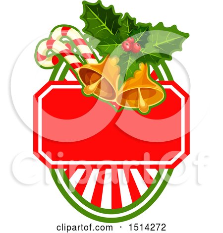 Clipart of Christmas Bells, Holly and Candy Canes over a Shield - Royalty Free Vector Illustration by Vector Tradition SM
