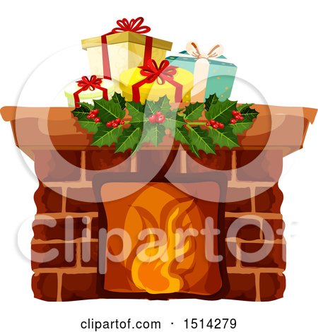 Clipart of a Christmas Fireplace with Gifts - Royalty Free Vector Illustration by Vector Tradition SM