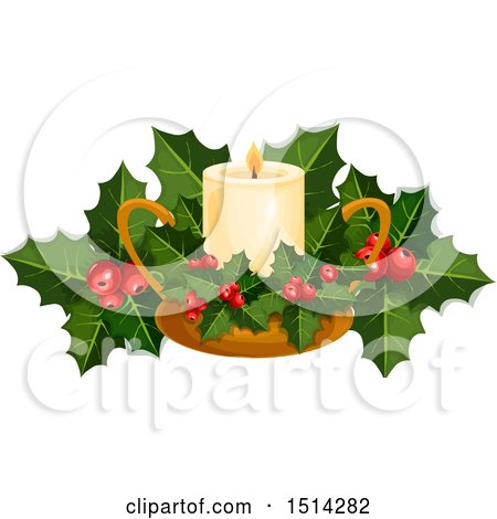 Clipart of a Christmas Candle with Holly - Royalty Free Vector Illustration by Vector Tradition SM