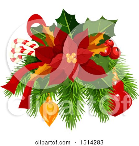 Clipart of a Christmas Poinsettia with Candy Canes, Holly, Branches and Baubles - Royalty Free Vector Illustration by Vector Tradition SM