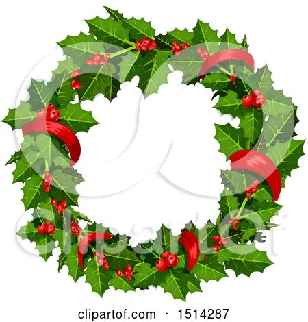 Clipart of a Christmas Holly Wreath - Royalty Free Vector Illustration by Vector Tradition SM