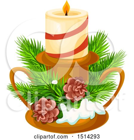 Clipart of a Christmas Candle with Branches and Pinecones - Royalty Free Vector Illustration by Vector Tradition SM