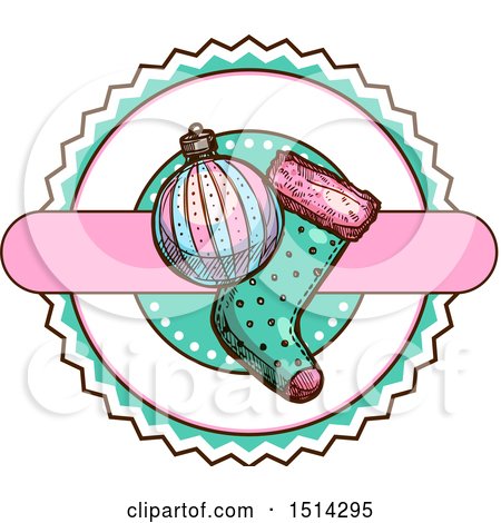 Clipart of a Christmas Stocking and Bauble Ornament - Royalty Free Vector Illustration by Vector Tradition SM