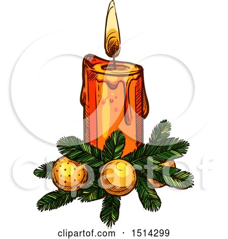 Clipart of a Christmas Candle with Branches and Baubles - Royalty Free Vector Illustration by Vector Tradition SM