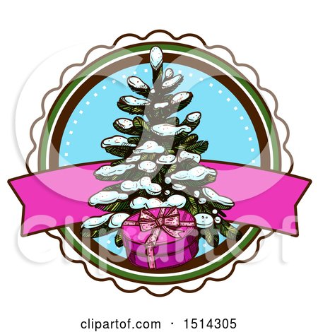 Clipart of a Christmas Tree with Snow and a Gift - Royalty Free Vector Illustration by Vector Tradition SM