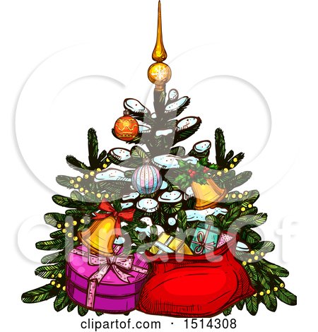 Clipart of a Christmas Tree with Gifts - Royalty Free Vector Illustration by Vector Tradition SM