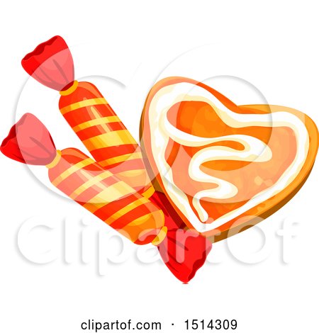 Clipart of a Gingerbread Cookie Heart and Christmas Crackers - Royalty Free Vector Illustration by Vector Tradition SM