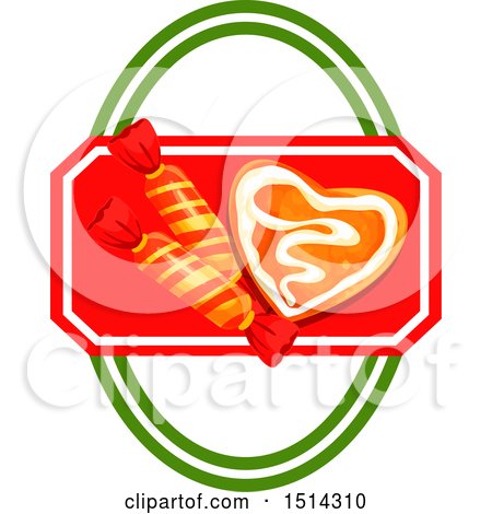 Clipart of a Gingerbread Cookie Heart and Christmas Crackers - Royalty Free Vector Illustration by Vector Tradition SM