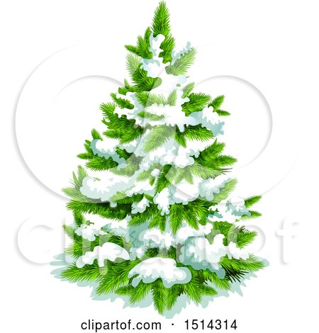 Clipart of a Snow Flocked Christmas Tree - Royalty Free Vector Illustration by Vector Tradition SM