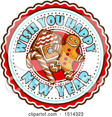 Clipart of a New Year Greeting with Gingerbread Cookies - Royalty Free Vector Illustration by Vector Tradition SM