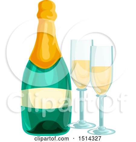 Clipart of a Bottle of Champagne and Glasses - Royalty Free Vector Illustration by Vector Tradition SM