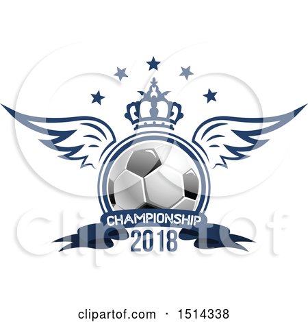 Clipart of a Winged Soccer Ball with a Crown, Stars and Championship Banner - Royalty Free Vector Illustration by Vector Tradition SM