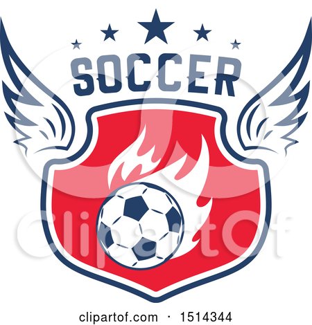 Clipart of a Winged Soccer Ball Shield with Text - Royalty Free Vector Illustration by Vector Tradition SM