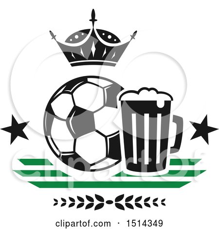 Clipart of a Soccer Ball, Beer Mug and Crown Sports Pub Bar Design - Royalty Free Vector Illustration by Vector Tradition SM