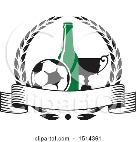 Clipart of a Soccer Ball, Beer Bottle and Trophy Sports Pub Bar Design - Royalty Free Vector Illustration by Vector Tradition SM