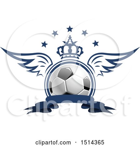 Clipart of a Winged Soccer Ball with a Crown, Stars and Banner - Royalty Free Vector Illustration by Vector Tradition SM