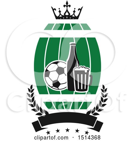 Clipart of a Soccer Ball, Beer Mug, Bottle and Crown Sports Pub Bar Design - Royalty Free Vector Illustration by Vector Tradition SM