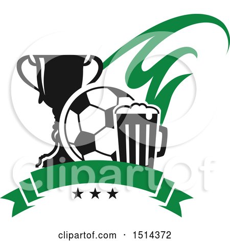 Clipart of a Soccer Ball, Beer Mug and Trophy Sports Pub Bar Design - Royalty Free Vector Illustration by Vector Tradition SM