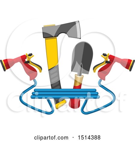 Clipart of a Hatchet, Hand Spade and Spray Nozzles - Royalty Free Vector Illustration by Vector Tradition SM