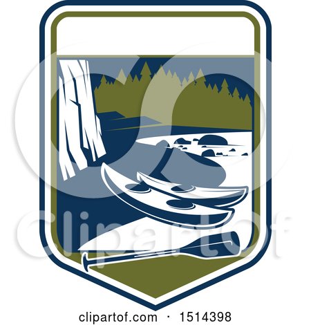 Clipart of a River and Kayak Shield - Royalty Free Vector Illustration by Vector Tradition SM