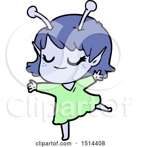 Smiling Alien Girl Cartoon Dancing by lineartestpilot