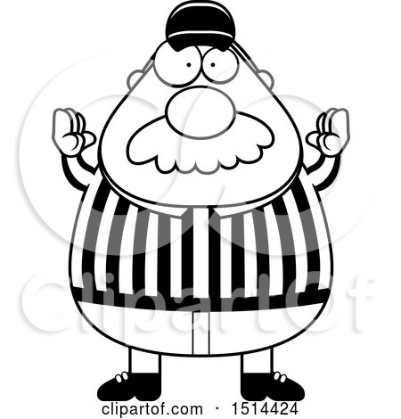 Clipart of a Black and White Chubby Male Referee with a Mustache, Gesturing Good - Royalty Free Vector Illustration by Cory Thoman