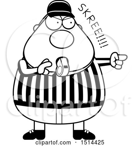 Clipart of a Black and White Chubby Male Referee Blowing a Whistle - Royalty Free Vector Illustration by Cory Thoman