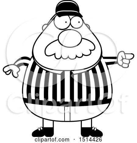 Clipart of a Black and White Chubby Male Referee with a Mustache, Pointing - Royalty Free Vector Illustration by Cory Thoman