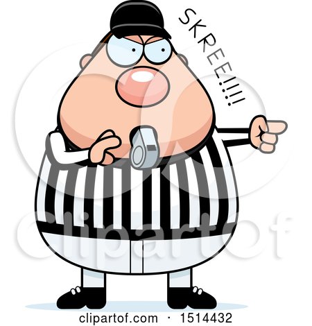 Clipart of a Chubby Male Referee Blowing a Whistle - Royalty Free Vector Illustration by Cory Thoman