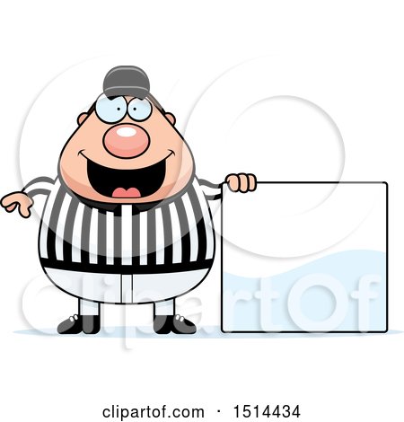 Clipart of a Chubby Male Referee by a Blank Sign - Royalty Free Vector Illustration by Cory Thoman