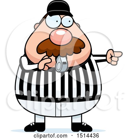 Clipart of a Chubby Male Referee with a Mustache, Blowing a Whistle - Royalty Free Vector Illustration by Cory Thoman