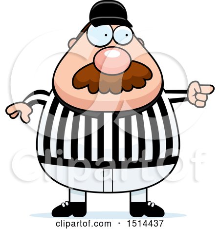 Clipart of a Chubby Male Referee with a Mustache, Pointing - Royalty Free Vector Illustration by Cory Thoman