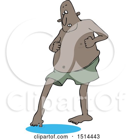 Clipart of a Cartoon Black Man Testing Water with His Toe - Royalty Free Vector Illustration by djart