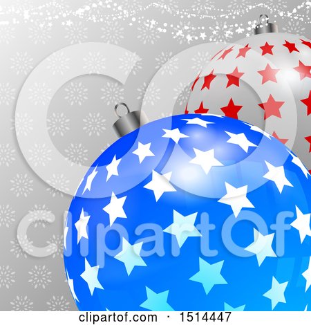 Clipart of a 3d Starry Christmas Bauble Ornaments over Snowflakes and Stars - Royalty Free Vector Illustration by elaineitalia