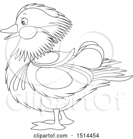 Clipart of a Black and White Mandarin Duck in Profile - Royalty Free Vector Illustration by Alex Bannykh