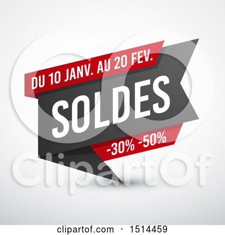 Clipart of a Red and Gray Soldes Sales Design Banner with Sample Text on a Shaded Background - Royalty Free Vector Illustration by beboy