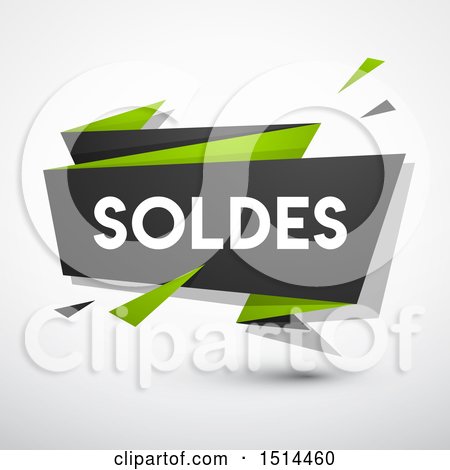 Clipart of a Green and Gray Soldes Sales Design Banner on a Shaded Background - Royalty Free Vector Illustration by beboy