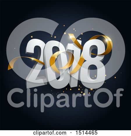 Clipart of a 3d New Year 2018 Design with a Golden Ribbon and Sparkles on Dark Blue - Royalty Free Vector Illustration by beboy