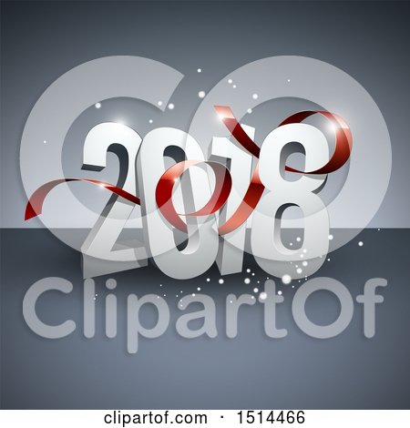 Clipart of a 3d New Year 2018 Design with a Red Ribbon and Sparkles on Gray - Royalty Free Vector Illustration by beboy