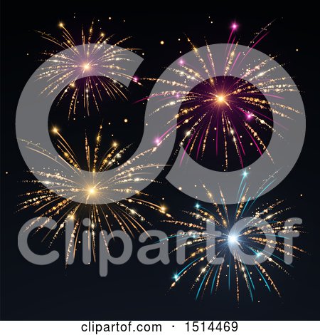 Clipart of a Colorful New Year Fireworks Background - Royalty Free Vector Illustration by beboy