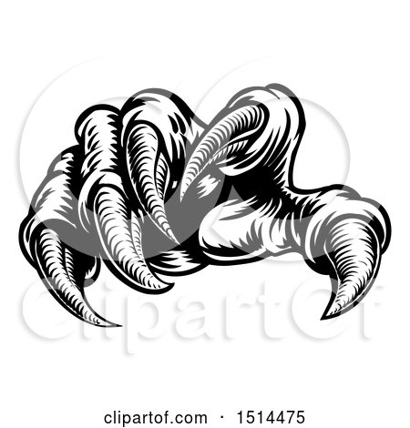Clipart of Monster Claws in Black and White Woodcut Style - Royalty Free Vector Illustration by AtStockIllustration