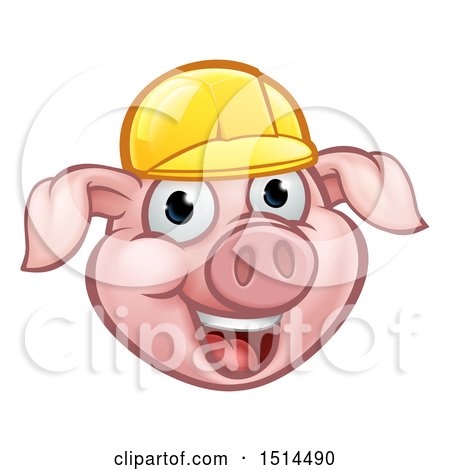 Clipart of a Happy Pig Mascot Face Wearing a Helmet - Royalty Free Vector Illustration by AtStockIllustration