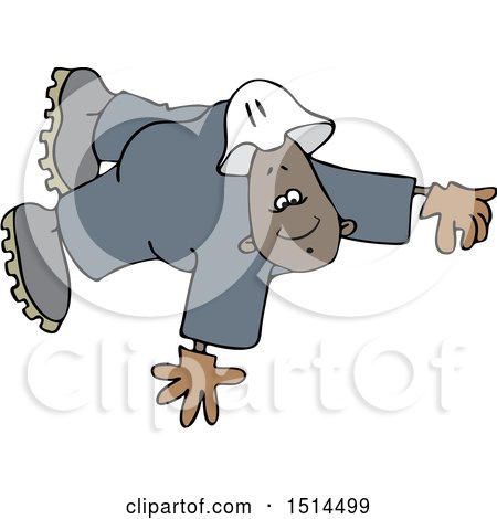 Clipart of a Cartoon Black Male Worker Floating or Flying - Royalty Free Vector Illustration by djart