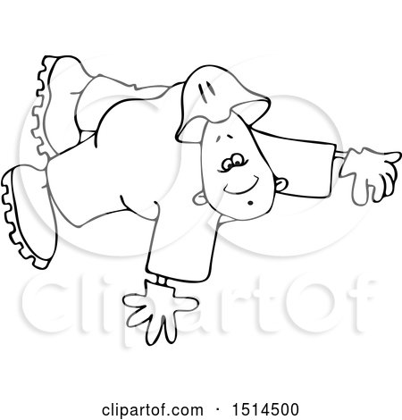 Clipart of a Black and White Cartoon Male Worker Floating or Flying - Royalty Free Vector Illustration by djart