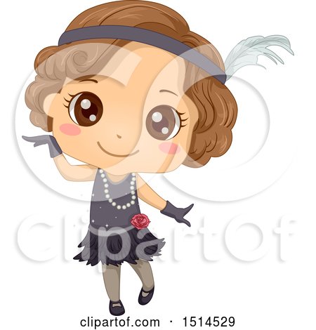 Clipart of a Girl in a Charleston Dance Costume - Royalty Free Vector Illustration by BNP Design Studio