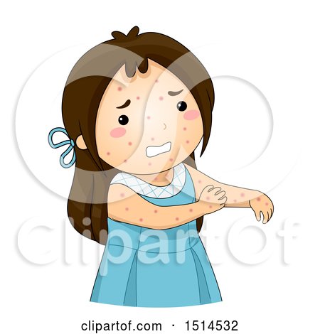 Clipart of a Girl Sick with Chicken Pox, Scratching Her Arm - Royalty Free Vector Illustration by BNP Design Studio
